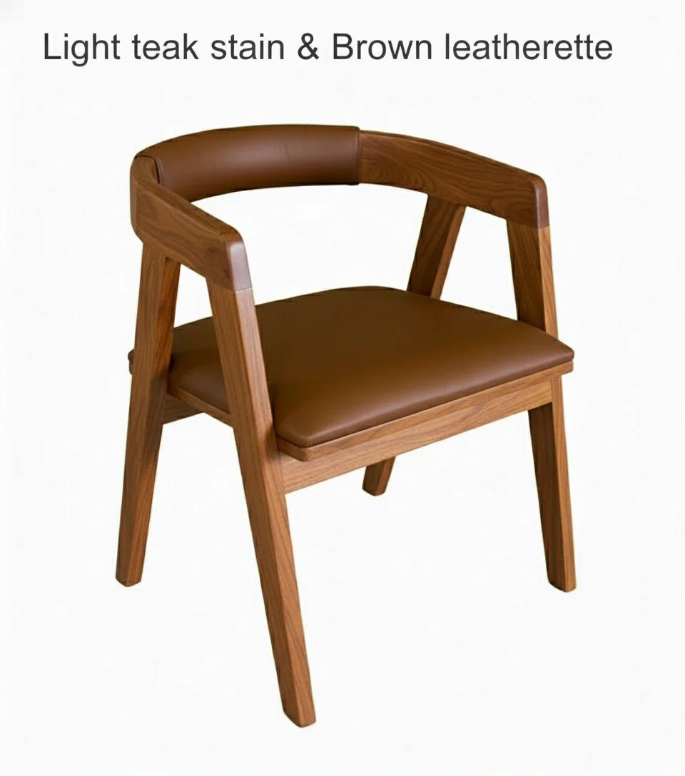 ไม้สักสีอ่อน + หนัง PU สีน้ำตาล