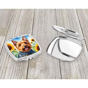 กระจกแต่งหน้าขนาดกะทัดรัดแบบพกพาพับได้ของขวัญสำหรับผู้หญิงและเด็กผู้หญิงลายดอกทานตะวันเทร์เรียร์ออสเตรเลีย - Product Image 3