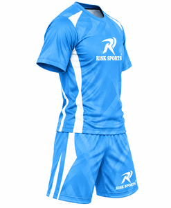 Conjunto de Uniforme de Fútbol Azul Claro, Manga Corta, Equipación de Entrenamiento Estampada, 100% Poliéster, Secado Rápido y Transpirable - Product Image 4