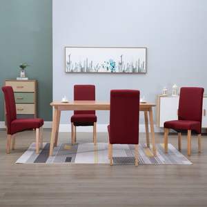 Ensemble de 4 chaises de salle à manger en tissu rouge avec structure en bois, style classique - Product Image 1