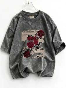 ONETEN APPAREL Unisex Casual Vintage Washed Cotton <b>T</b>-<b>Shirt</b> Crew Neck Short Sleeve Medium Stretch Loose Fit All Seasons Jersey - Product Image 1