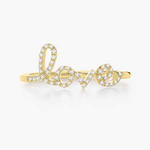 Bagues Love Script en Or Massif 14K, Luxe Minimaliste, Port Quotidien, Solitaire Pavé, Diamants de Laboratoire Taille Ronde, Vente Directe Fabricant - Product Image 1