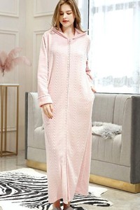 Zipper Padded Casual Summer Smooth Nightgown for Women and Men Warm <b>Coral</b> Velvet Bathrobe Home Wear Sleepwear - Product Image 4