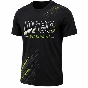 T-shirt de pickleball personnalisé pour homme, coupe classique, col rond, manches raglan, jersey en coton tissé, haute extensibilité, motif imprimé numérique avec lettres - Product Image 2