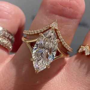 Anillo de Compromiso con Diamante Cultivado en Laboratorio de 3.02 CT, Corte Marquesa, para Mujer, Oro Sólido de 14K, Regalo de Lujo para Aniversario o Fiesta, para Enamorados - Product Image 5