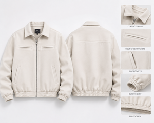 เสื้อแจ็คเก็ตบอมเบอร์ผ้าฟลีซสีเบจสำหรับผู้ชาย KP International คอปกพับได้ ปิดด้วยซิป สวมใส่สบาย ทรงปกติ เหมาะสำหรับฤดูใบไม้ร่วง - Product Image 5