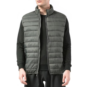 Chaleco Acolchado de Lana Gris para Hombre, con Cuello Alto, Cierre de Cremallera, Largo Regular, Color Sólido, Resistente al Viento, Estilo Invernal - Product Image 1