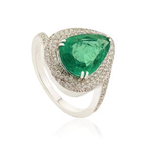 Gorgeous Luxury 3.74 Ct. Zambian Emerald & Diamond Double Prong Set Gemstone <b>Statement</b> Wedding <b>Ring</b> 18K White Gold Jewelry - Product Image 3