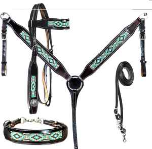 Tachuela de equitación de cuero puro hecha a mano con cuentas headstall Peto occidental tachuela de equitación tachuela de caballo occidental - Product Image 1
