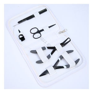 Nouveau kit d'outils pour extensions capillaires Microlink noires avec pinces d'ouverture et de fermeture de micro-anneaux, outil d'enfilage de boucles et doigtier de séparation de cheveux - Product Image 1