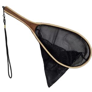 Outdoor Fly Fishing Landing Net with Wooden Frame and Rubber Mesh <b>Hand</b>-<b>Cast</b> Trout Catching Tool - Product Image 1