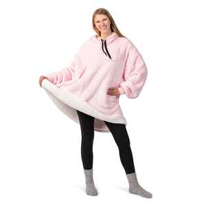 Oversized Pink Hooded Sweatshirt Women Cotton Blend Lined Fleece <b>Long</b> Sleeve Solid Color Wearable <b>Blanket</b> Pullover Autumn Winter - Product Image 2