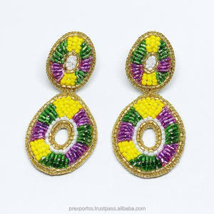 Aretes de Aro con Cuentas de Semillas de Cocodrilo Bailarín, Chapados en Oro, Lindos, Coloridos, Ligeros, Unisex, para Disfraces de Fiesta de Mardi Gras - Product Image 2