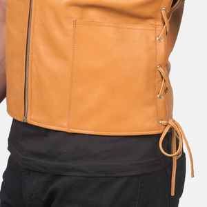 Chaleco de Cuero Marrón con Cuello en V, Prenda Exterior Informal Transpirable para Invierno, Servicio OEM Disponible, Chaleco de Cuero para Hombre - Product Image 6