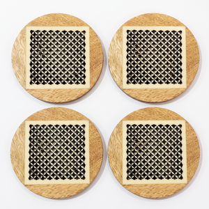Handmade Wooden Coaster Set <b>Round</b> Modern Design Non-Slip <b>Mats</b> & Pads - Product Image 1