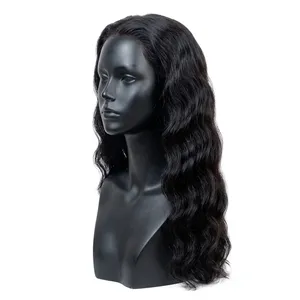 Long Natural Black Body Wave Human Hair Weft 100% Density Double Drawn Remy Silk Base Transparent HD Customizable Size - Product Image 5