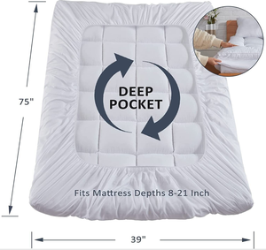 Surmatelas matelassé rafraîchissant en microfibre 400TC blanc, lavable, toutes saisons, pliable, pour la maison et l'hôtellerie - Product Image 2