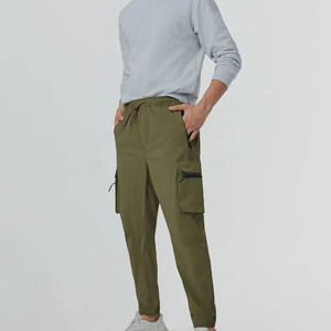 Custom Logo Men's Yale Green Canvas Lightweight Quick Dry Joggers Breathable Casual Classic Fit <b>Trousers</b> Side Pockets Drawstring - Product Image 4