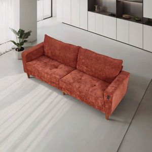 Light Brown Corduroy Modern Style Solid Color Multi-Person Sofa for Living Room Includes USB Interface - Product Image 3