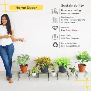 Modern <b>Metal</b> <b>Flower</b> <b>Stands</b> With Powder Coated Finish For Indoor Plants Home Decor Minimalist Design Square Pattern - Product Image 4