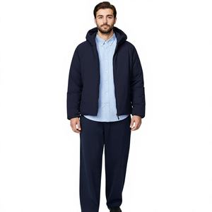 Chaqueta con capucha azul marino para hombre, a prueba de viento, con cierre, ligera y deportiva para otoño. - Product Image 2