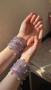 Colorful Stylish Vibrant Purple Silver Plated Trendy Geometric <b>Glass</b> Imitation Pearl <b>Bangles</b> Churiyan Set Women's Wedding Party - Product Image 6