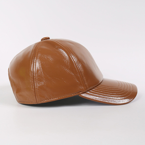 Factory Custom Logo Design High Quality Solid <b>Plain</b> Blank 6 Panel PU Leather Hat Baseball <b>Cap</b> - Product Image 2