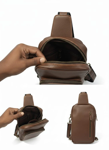 Elegant Designer Brown Textured Leather <b>Sling</b> Crossbody Bag Women Casual Travel Chest Pack with Secure Storage Low MOQ - Product Image 4