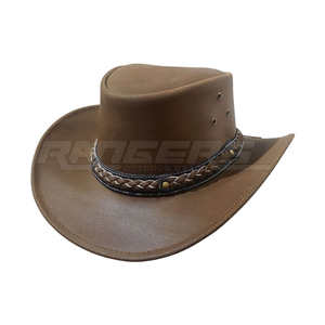 Sombreros de Vaquero de Cuero Marrón Hechos a Mano, Sombreros de Vaquera Tradicionales con Banda Trenzada, Sombrero de Vaquero para Mujer, Duradero y Elegante - Product Image 1