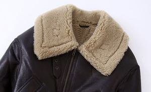 Genuine <b>Sheepskin</b> Bomber Leather <b>Jacket</b> Men Motorcycle Leather <b>Jackets</b> Brown Color Mens Leather Winter <b>Jacket</b> For Men Mens - Product Image 6