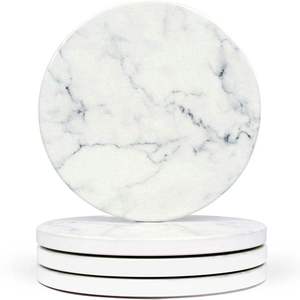 Elegant White Marble Stone Coasters Set of 2 Round and Octagonal Drink Coasters for Stylish <b>Table</b> <b>Protection</b> - Product Image 1