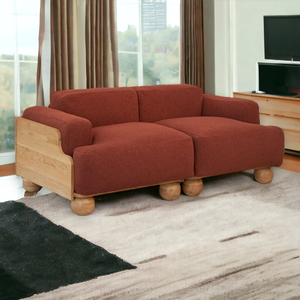 Sofá Esquinero Convertible Extensible de Madera Maciza de Lujo Moderno Personalizado de 2 Plazas con Tela Roja para Sala de Estar, Hogar u Hotel - Product Image 5