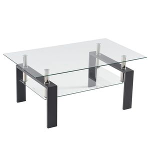 Tavolino da Caffè a Due Livelli in Vetro Temperato a Forma di Arco, Tavolino Circolare Mobile per Soggiorno, Decorazione d'Arredo - Product Image 1