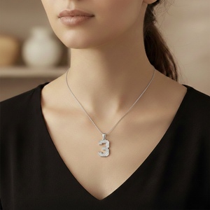 Diamtrendz Lucky Number <b>3</b> Pendant Chain 925 Silver Rhodium Plated Hiphop Cubic Zirconia Diamond 10K 14K 18K Solid Gold - Product Image 3