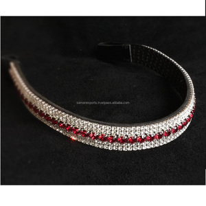 Handmade Luxury Leather Horse Brow Bands With 5 Row <b>Crystals</b> Decoration <b>Top</b> Supplier Wholesale Manufacturer Saman Exports - Product Image 4