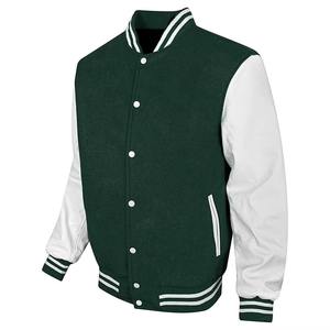 Unisex Green White Hooded Varsity <b>Jacket</b> with Zipper Closure Thick 100% Wool Fabric Striped Trim Streetwear Style for <b>Winter</b> - Product Image 4
