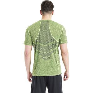 Men's Green Geometric Pattern Quick Dry Short Sleeve Sporty T-<b>Shirt</b> Slim Fit O-Neck Knitted Athletic Wear - Product Image 3