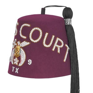 Chapeau Fez Maçonnique Personnalisé Shriners Brodé de Bijoux, Fez Bordeaux avec Pompon Noir, Coiffe Cérémonielle Fraternelle - Product Image 3