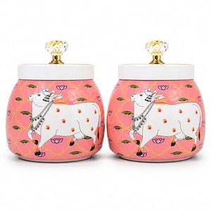 Juego de recipientes para especias con diseño de vaca, redondos, herméticos, de color rosa, para almacenar alimentos en la cocina. - Product Image 1