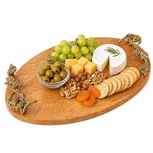 <b>Oval</b> Wooden Trays Natural Finish with Handcrafted Gold Casting Handles Decorative Platter Plates for <b>Coffee</b> <b>Table</b> Living Kitchen - Product Image 1