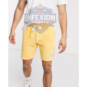 Shorts Bermuda en Coton Jaune pour Hommes avec Poches, Taille Élastique, Style Décontracté, Longueur Mi-Cuisse, Tissu Tricoté Respirant - Product Image 3