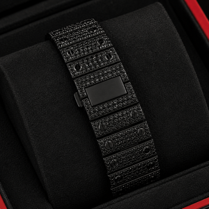 Reloj de Lujo Clásico de Moda Hip Hop con Esfera Negra Cuadrada con Diamantes VVS Totalmente Cubiertos de Piedras, Números Romanos y Visualización de Fecha de Cuarzo - Product Image 3