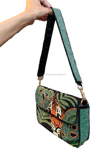 Tropical Bohemian <b>Beaded</b> Shoulder Bag Handmade Seed Bead Embroidered Crossbody <b>Purse</b> Geometric Evening Clutch Luxury Party - Product Image 2