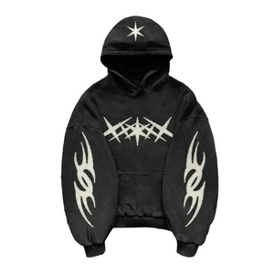Sweat à capuche graphique pour homme, imprimé tribal blanc, style streetwear oversize, en molleton 100 % coton, vêtement unisexe tendance - Product Image 4