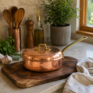 Handmade Copper Saute <b>Pan</b> with Lid Brass <b>Handle</b> Premium Copper Chef <b>Pan</b> Copper Cookware Kitchen Fry <b>Pan</b> OEM ODM Wholesale - Product Image 3
