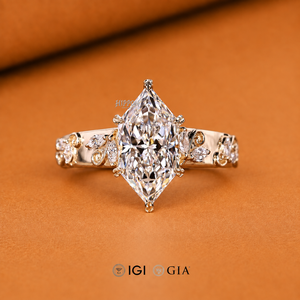Bague de fiançailles Art Déco Marquise Néerlandaise, Bague de mariage pour elle, Bague en diamant de laboratoire sertie à griffes style feuille, Bague faite à la main - Product Image 1