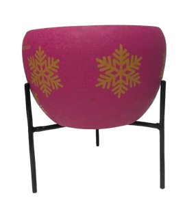 Pot de fleurs en métal rose avec imprimé nœud rouge et support en fer noir, porte-plantes décoratif pour l'intérieur, l'extérieur, le jardin, la maison - Product Image 3