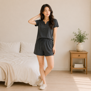 ชุดลำลองสำหรับผู้หญิงใส่สบายๆในฤดูร้อน ผ้าฝ้าย 65% โพลีเอสเตอร์ 35% ผ้าเจอร์ซีย์ถัก ระบายอากาศได้ดี กางเกงขาสั้น ชุดนอน - Product Image 2