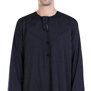 Thobe de prière islamique pour homme, noir, manches longues, longueur au sol, style Moyen-Orient, col rond, coupe ample, de qualité supérieure - Product Image 5