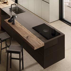 Ensemble d'armoires de cuisine modulaires modernes en MDF personnalisées JY Furniture avec îlot de rangement, prêt à assembler, finition laquée pour usage hôtelier - Product Image 4